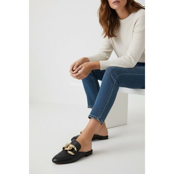 Steve Madden KIKI Mules 8.5 Black Gold Chain Slip On Loafers Womens Shoes NWOB - Picture 4 of 4